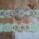SALE - Wedding Garter Set -Pearl & Rhinestone Garter Set on a Light Mint Colored Lace - Style G10001
