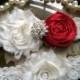 Wedding Garter - Red Wedding Garter - Ivory Lace Garter Set - Bridal Garter - Vintage Garter - Prom Garter- Toss Garter - Rhinestone - Pearl