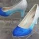 Custom made blue to silver graded glitter shoes - any style or size.  Wedding shoes, prom shoes, custom glitter shoes made to order