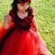 Flower girl dress Red and Black tutu dress, flower top, hydrangea top, toddler tutu dress