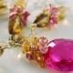Hot Pink Topaz Necklace Fuchsia Gemstone Cognac Quartz Citrine Genuine Ruby Gold Wedding Jewelry - Golden Morning - Complimentary Shipping