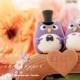 Owls with wood bridge Wedding Cake Topper---k532