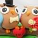 Wedding Cake Topper--Love Owl couple with Sweet Pencil and Clay Grass Base