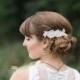 bridal pearl hair comb, bridal headpiece pearl, side hair combs, ivory flower hair clip, bridal hair comb pearl, lace head piece, keepsake