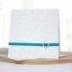 Handmade  pearly white and teal wedding invitation. Luxury paper invitation. Pearlescent white.