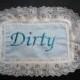 Kitchen decor Embiodered dishwasher sign saying dirty & clean in heavyweight baby blue satin..with blue lace all around and is magnetized
