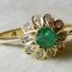Emerald Engagement Ring 14K Genuine Emerald Ring with Genuine Diamond Accents 14K  May Birthday Gift