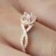 Morganite Engagement ring with Micro Pave White diamonds, twisted shank 14k rose gold halo engagement ring, natural white diamonds