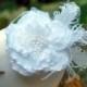 Hair Clip / Comb / Brooch Pin White Flower & Pearls / Rhinestone Fascinator. Statement Sophisticated Bride, Shabby Chic Large Floral Bloom