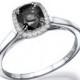 Black Diamond Ring, 14K White Gold Ring, Cushion Halo Engagement Ring, 1.75 TCW Black Diamond Engagement Ring, Vintage Rings