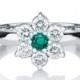 Flower Shape Emerald Ring, 14K White Gold Ring, 0.55 TCW Natural Emerald Ring, Diamond Ring Setting, Art Deco Jewelry
