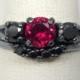 3 DAY SALE Red and Black Engagement Ring 