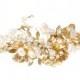 Gold  Bracelet ,Swarovski Opal Crystals  Freshwater Pearl Bracelet ,  Wedding Natural Brass Floral Cuff Bracelet , Bridal Bohemian Jewelry