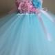 Mint Blue and Lt Pink Flower Girl Tutu Dress Wedding Dress Birthday Party Dress Toddler Dress Tulle Dress 1t2t3t4t5t6t7t8t9t10t