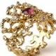 20% off SALE - CORAL Gold Tourmaline Ring, Diamond Engagement Ring, Pink Tourmaline Engagement Ring, Gold Gemstone Ring