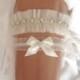 wedding garter set, tulle bridal garter set,  bow, pearl/rhinestone
