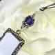 Something Blue. Wedding bouquet photo charm. Memorial picture frame charm with royal blue crystal. Bridal shower gift.
