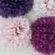 5 Pom Poms - Garden Romance Tissue Paper Pom Poms - Purple Poms - Paper Decorations - Wedding Decorations - Bridal Shower