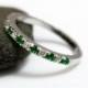 Emerald and Diamond Wedding Ring , Half Eternity Ring, Stackable 14K White Gold Wedding Band, May Birthstone Ring.