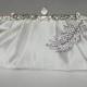 Bridal Clutch - silver-ivory satin with Swarovski Crystal feather brooch