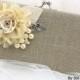 Linen Clutch, Pearl Clutch, Bridal, Wedding, Bridesmaids, Maid of Honor, Handbag, Shabby Chic, Rustic, Ivory, Silver, Lace, Vintage Style