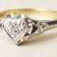 Art Deco Solitaire Heart 18ct Gold and Platinum Engagement Ring, Approx Size US 5.25 / 5.5