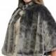 Gray faux fur cape, wedding cape, bridal fur capelet, faux fur shrug