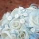 Bridal bouquet and matching boutonniere CALYPSO - seashells, handmade sinamay flowers and swarovski crystal