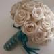 Made to order bridal bouquet in Ivory/Turquoise Handcrafted in beautiful satin roses
