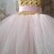 Gold and blush flower girl tutu dress, tutu dress, flower girl dress, girl's wedding tutu dress, crochet tutu dress