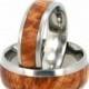 Holiday Sale 10% Off Titanium Ring Set, Black Ash Burl Wood Rings, Wooden Wedding bands, Waterproof Wood, Ring Armor Included