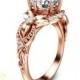 Rose Gold Engagement Ring with Natural Diamonds Unique Flower Ring 14K Rose Gold Diamond Ring