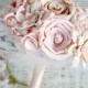 Small Signature Blush Ombre & Pink Handmade Alternative Bouquet - Sola Wood, Fabric Flowers, Burlap Rosettes, Paper Roses - Bridesmaid