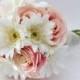 Pink Rose and White Gerbera Daisy Bouquet - Bridesmaid Bouquet or Small Bridal Bouquet, Pink and White, Fresh Looking, Artificial Flowers