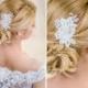 Lace Bridal Hair Comb, Wedding Headpiece Fascinator with Beaded Lace in Ivory with Pearls
