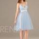 2015 Light Blue Bridesmaid dress, Beaded Jewel V Neck Wedding dress, Spaghetti Strap Party dress, Short Formal dress, Prom Dress (HS039)