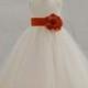 Ivory / Orange (pictured) Flower Girl Dress pageant wedding bridal children bridesmaid toddler elegant sizes 6-9m 12m 2 4 6 8 10 12 14 