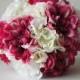 Silk Wedding Bouquetk, Silk Bride Bouquet,Hot Pink and White, Roses, Dahlias, Hydrangeas, Keepsake Bouquet Bridesmaid Bouquet