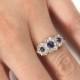 Antique Sapphire Diamond Ring, 18ct Gold, Edwardian Diamond Sapphire Ring, Antique Engagement Ring, Diamond Halo Ring, Cluster Ring