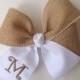 Burlap Hair Bow Monogrammed HairBow Initial Personalized Gift Letter Lace Country Personalized Gift Boutique Pearls  wedding large rustic