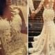 Sexy Mermaid Lace Wedding Dresses with Long Sleeves Illusion 2015 Crew Neck Appliques Ruffles Arabic Wedding Bridal Gowns Garden Ivory Online with $127.28/Piece on Hjklp88's Store 
