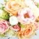 Wedding Silk Flower Rustic Bouquet, Bridal bouquet, Wedding keepsake bouquet, Blush Pink Peach Coral Roses Gerbera Bouquet