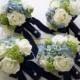 Package Classic Navy and White Realtouch Rose and Silk Blue Hydrangea Bridal and Bridesmaids Bouquet Set