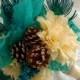 Winter Wedding Bouquet-Peacock Feather Poinsettia Pinecone Bridal Bouquet- Made to Order