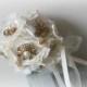 Ready Made - Brooch Bouquet -  Satin Flower  Bouquet - Bridal Bouquet -  Antique Brooch Bouquet