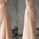 2015 Peach Chiffon Bridesmaid dress, Chiffon Rosette Flower, Blush dress,Backless Wedding, Ruffle Draped Formal Dress, Floor Length (F073)