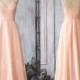 2015 Peach Chiffon Bridesmaid dress, Blush Pink Wedding dress, Spaghetti Strap Party dress, Long Formal dress floor length (F089)