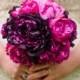 Fuchsia and Purple Peony Bouquet - Silk Wedding Bouquet