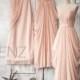 2015 Peach Chiffon Bridesmaid Dress, Peach Floor Length Wedding Dress, Deep V Prom Dress, Mix And Match Elegant Dress (F105 - F107)-Renz