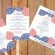 DiY Wedding Fan Program Template - DOWNLOAD Instantly - EDITABLE TEXT - Chrysanthemum (Navy, Blue & Coral) 5 x 7 - Microsoft® Word Format